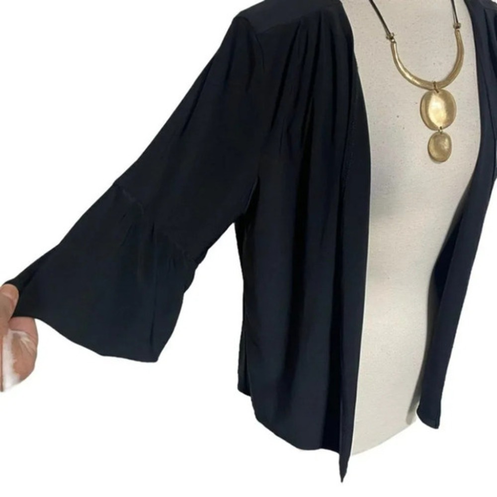 Mariposa Open Front Cardigan Large Black Bell Sleeve Stretch Knit Top MP-1330